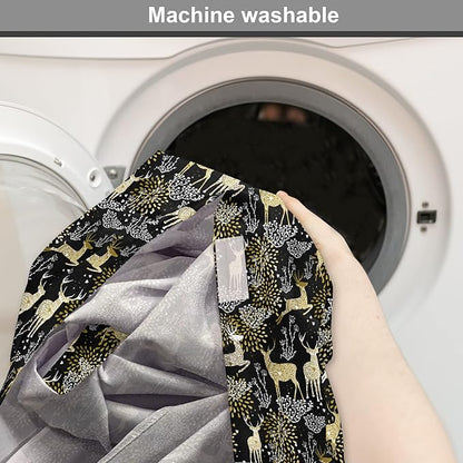 Ambesonne Christmas Dog Crate Cover, Nature Woodland and Deer Silhouettes with Oriental Ornaments Design, Easy to Use Pet Kennel Cover for Medium Large Dogs, 36 Inch, Yellow White Black