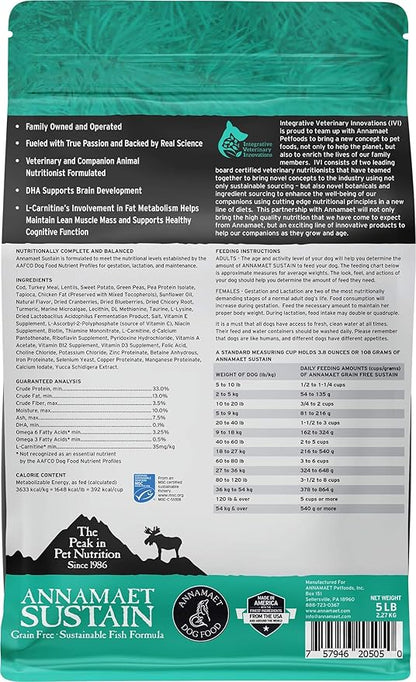 Annamaet Grain-Free Sustain Formula Dry Dog Food, (Line-Caught Cod & Free-Range Turkey), 5-lb Bag