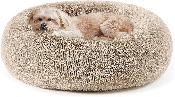 WESTERN HOME WH Calming Dog & Cat Bed, Anti-Anxiety Donut Cuddler Warming Cozy Soft Round Bed, Fluffy Faux Fur Plush Cushion Bed for Small Medium Dogs and Cats (20"/24"/27"/30")