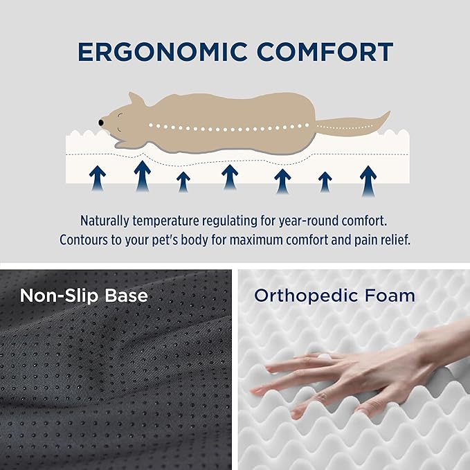 Bedsure Large Dog Bed for Large Dogs  Self Warming Orthopedic Dog Beds with Removable Washable Cover, Egg Foam Pet Bed Mat, Ashen Grey