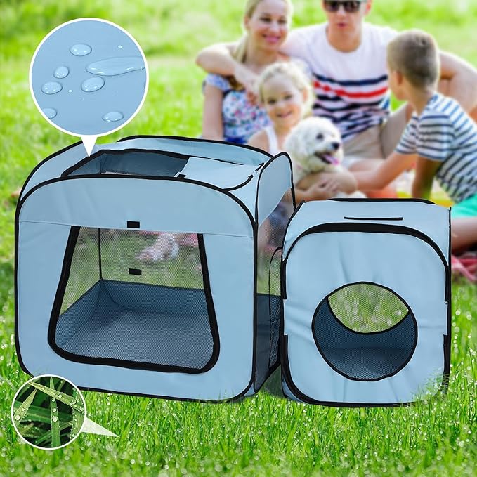 Royizen Puppy Cat Tent Playpen Foldable Waterproof Dog Crate Kennel Indoor Outdoor Portable Playpen Kitten and Small Pets Pop Up Kennel Cat Travel Carrier with Litter Box Enclosure, Light Blue