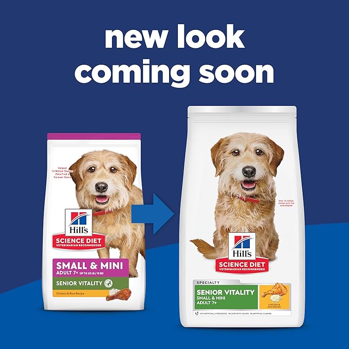 Hill's Science Diet Senior Vitality, Senior Adult 7+, Small & Mini Breeds Senior Premium Nutrition, Dry Dog Food, Chicken & Rice, 12.5 lb Bag
