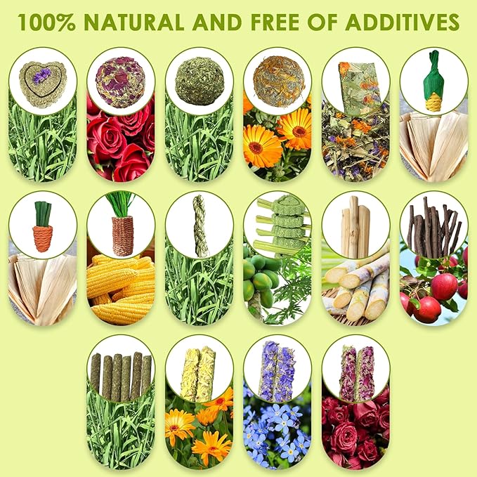 53pcs Rabbit Chew,Rabbit Enrichment Toys from Various Natural Ingredients Such as Apple Wood, Carrots, and Timothy Grass, Suitable for Small Pets Such as Hamsters Totor Guinea Pigs