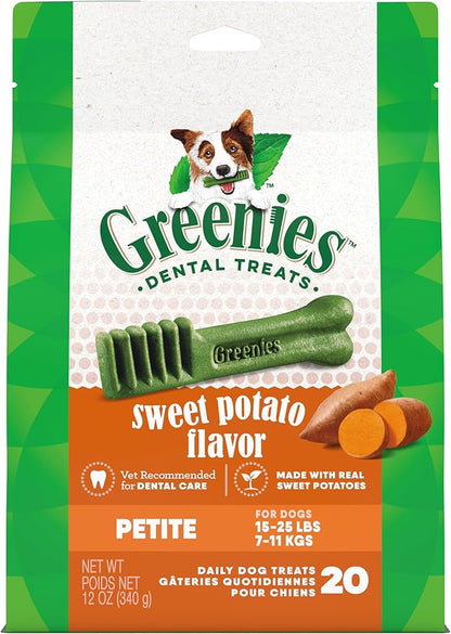 Greenies Petite Dental Dog Treats, Sweet Potato Flavor, 12 oz. Pack (20 Treats)