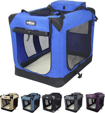 EliteField 3-Door Folding Soft Dog Crate with Carrying Bag and Fleece Bed (2 Year Warranty), Indoor & Outdoor Pet Home (36" L x 24" W x 28" H, Royal Blue)