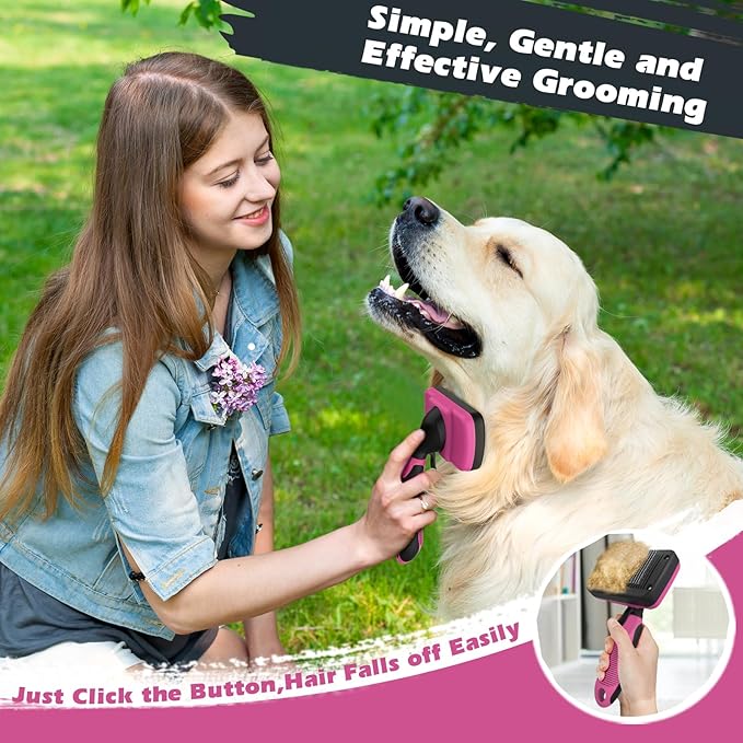 3PCS Dog Brush I Dog Brush for Shedding I Deshedding Dog Brush I Dog Bath Brush I Slicker Brush For Dogs I Dog Comb I Premium Pet Supplies (Red Black)