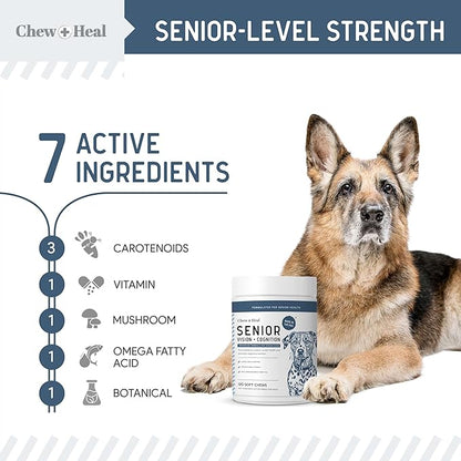 Senior Dog Vision and Cognition Chews - 120 Soft Chews for Dog Eye Care and Memory - 7-in-1 Multivitamin with Omega Fatty Acids, Vitamins, and Botanicals - Made in The USA