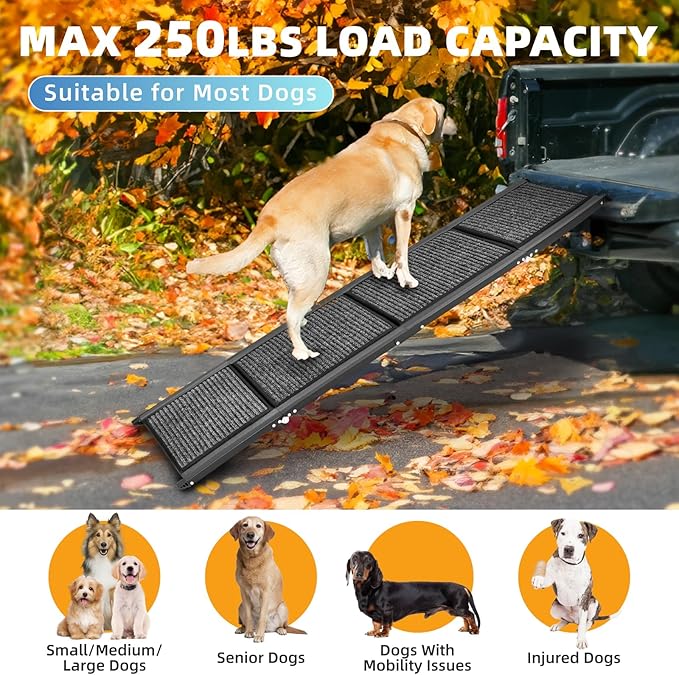 Dog Ramp for Car, 63"x17" Dog Ramps for Large Dogs with Anti-Slip Rug Surface, Folding Dog Ramp Up to 250LBS, Outdoor Dog Ramp for Trucks & SUV