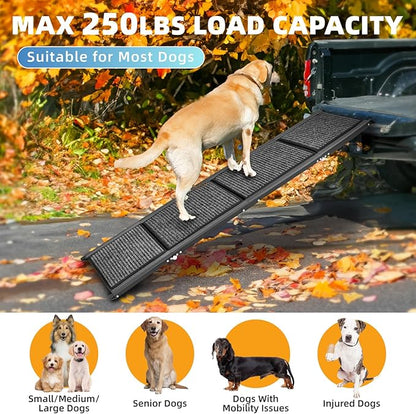 Dog Ramp for Car, 63"x17" Dog Ramps for Large Dogs with Anti-Slip Rug Surface, Folding Dog Ramp Up to 250LBS, Outdoor Dog Ramp for Trucks & SUV