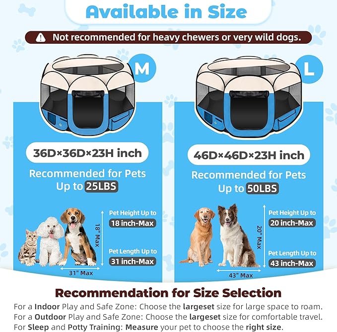 36" Foldable Pet Playpen for Medium/Small Dogs, HOMAGICO Pet Playpen for Indoor Cats Enclosed,Portable Dog Playpen Outdoor Tent Crate with Carrying Case,Water-Resistant and Removable Shade Cover, Blue