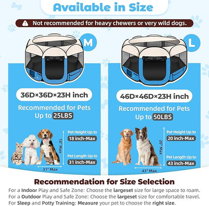 36" Foldable Pet Playpen for Medium/Small Dogs, HOMAGICO Pet Playpen for Indoor Cats Enclosed,Portable Dog Playpen Outdoor Tent Crate with Carrying Case,Water-Resistant and Removable Shade Cover, Blue