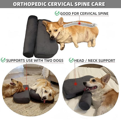 Dog pillow suitable for large dogs, multi-functional for people and pets, beneficial for cervical spine / neck, portable U-shaped pillow. Super soft high density soothing, improves joints(Gray,Large)
