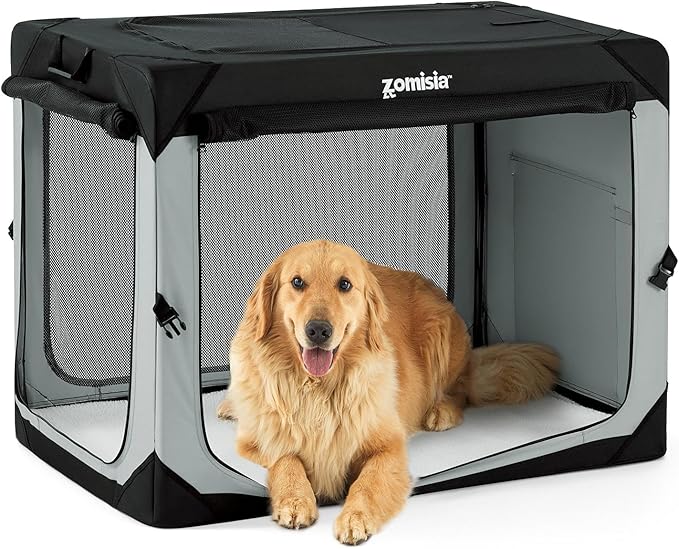 42 Inch Collapsible Dog Crate for Extra Large Dogs - XL Dog Travel Crate Portable with Breathable Mesh Windows, Soft Sided Dog Kennel Foldable for Indoor and Outdoor, Grey