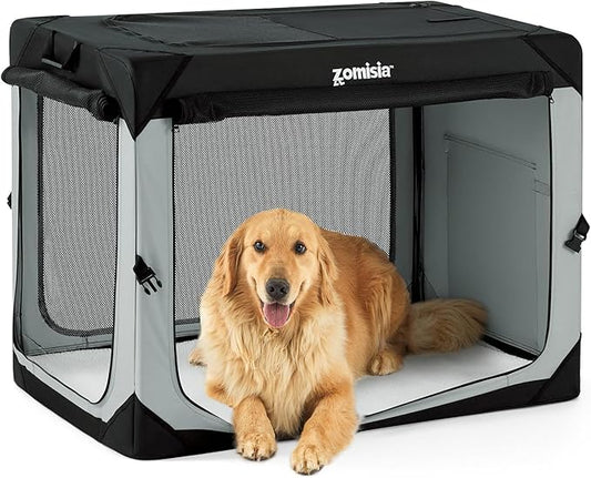 42 Inch Collapsible Dog Crate for Extra Large Dogs - XL Dog Travel Crate Portable with Breathable Mesh Windows, Soft Sided Dog Kennel Foldable for Indoor and Outdoor, Grey
