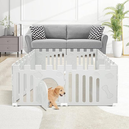 Dog Playpen with Door, 8-Panel 24" Indoor Cat Puppy Playpen, Strong Plastic Small Pet Safety Fence Dog Pen, Non-Slip and Secure Pet Gate, White