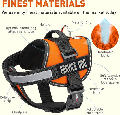 Dogline Unimax Service Dog Harness Vest with Removable Service Dog Patches Adjustable Straps Breathable Neoprene for Medical Identification Training Dogs Girth 36 to 46 in Orange