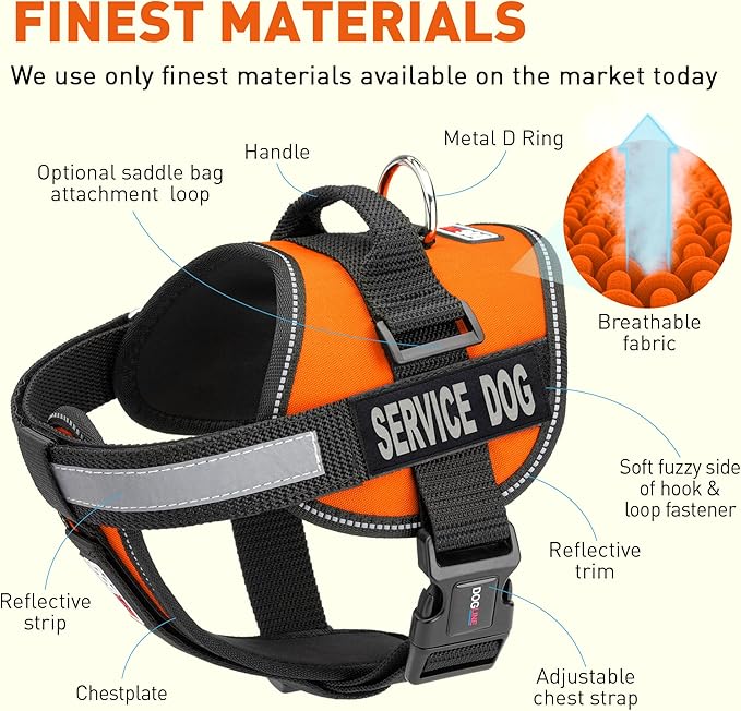 Dogline Unimax Service Dog Harness Vest with Removable Service Dog Patches Adjustable Straps Breathable Neoprene for Medical Identification Training Dogs Girth 15 to 19 in Orange