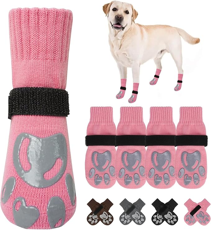 BEAUTYZOO Dog Socks, Non Slip Dog Socks to Prevent Licking Paws -Dog Shoes for Hot/Cold Pavement, Dog Boots & Paw Protectors, Dog Booties for Hardwood Floors, Small Medium Large Senior Dogs