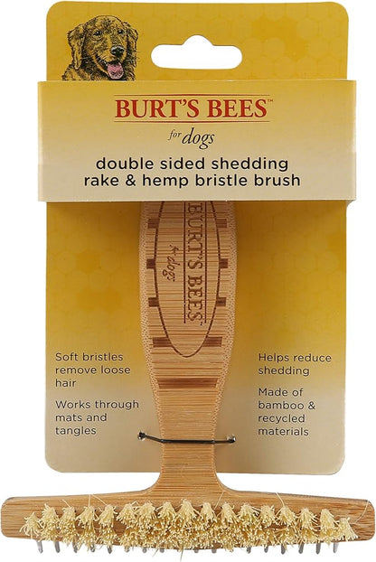 BURT'S BEES FOR PETS Brown Oblong Double Sided Dog Brush - All Hair Types, Unisex, 0.2 lbs, Hemp Bristle for Detangling, Shedding Rake for Mats Removal