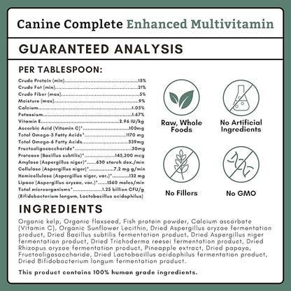 Wholistic Pet Organics Canine Complete - Dog Multivitamin Powder - 8 Oz - Daily Dog Vitamins and Supplements for Homemade Food - Immune System, Skin, Coat & Overall Health - Small and Large Breed