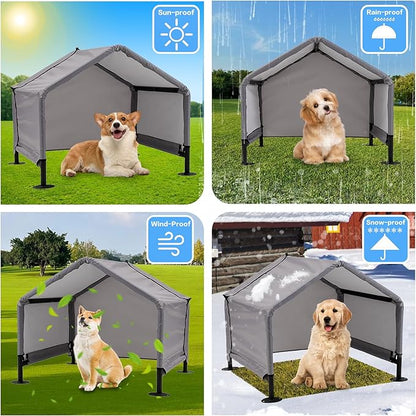 Dog Shade Shelter Outdoor Tent for Small Medium Dogs, Waterproof Sun Protection Pet House for Dogs, Small Animals and Livestock, Pet Canopy with Upgraded Doors and Ground Nails
