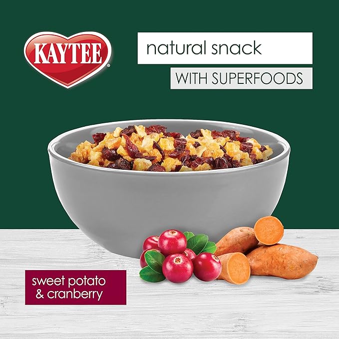 Kaytee Natural Snack with Superfoods For Pet Guinea Pigs, Rabbits, Hamsters, and Other Small Animals, Sweet Potato & Cranberry, 3 Ounces