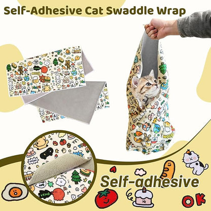 Cat Wrap for Grooming, Self-Adhesive Cat Swaddle Wrap with Nail Clipper, Soft Calming Pet Blanket Anti-Escape Grooming Bag for Cats and Dogs Up to 11lbs (Animal 1)