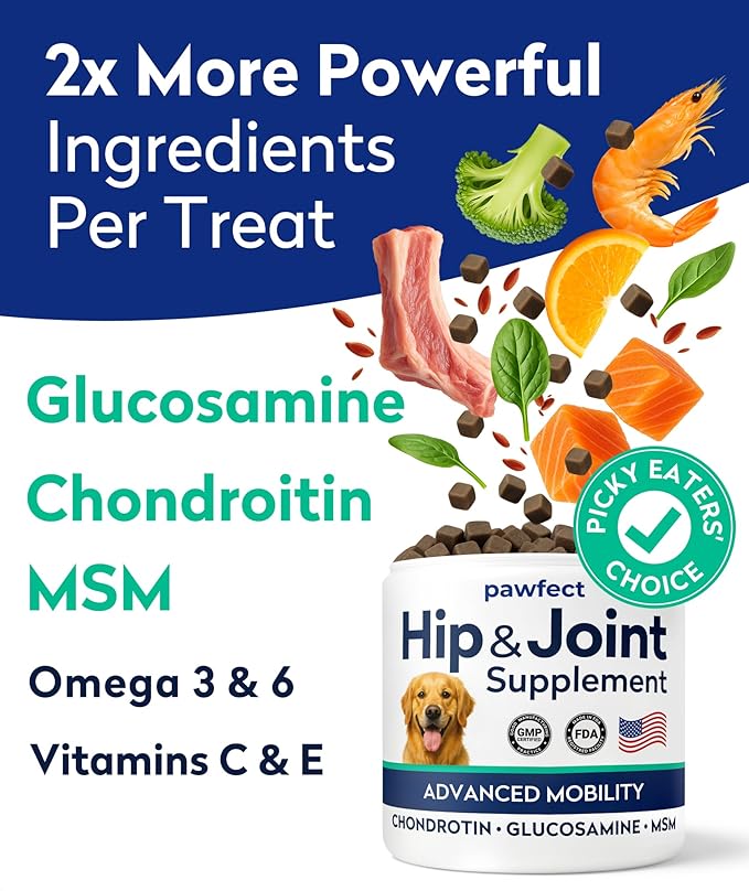 PAWFECTCHEW Advanced Hip & Joint Glucosamine Supplement for Dogs - Treats for Picky Eaters w/Chondroitin, MSM, Omega-3 - Joint Pain Relief - Chicken Liver - 180 Ct - Made in USA