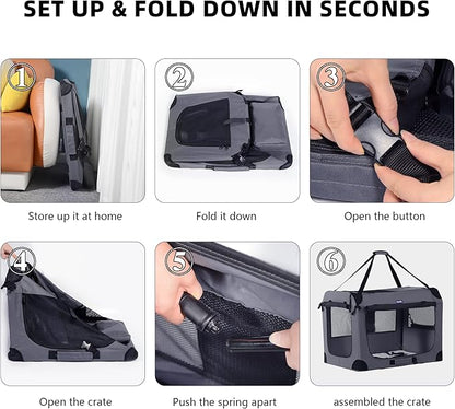 Petprsco Portable Dog Crate - 32"x23"x23" Collapsible Dog Travel Crate for Medium/Large Dogs with Soft Blanket, Foldable Bowl & Poop Bag Dispenser - Indoor & Outdoor Use