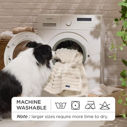 Bedsure Waterproof Dog Blankets for Large Dogs - Soft Puppy Cat Blanket Corduroy Fleece for Couch Protector Washable, Cozy Calming Reversible Furniture Protection for Pet,40"x50", Cream