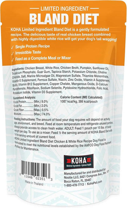 KOHA Limited Ingredient Bland Diet for Dogs, Chicken and White Rice Recipe Sensitive Stomach Wet Dog Food, Gentle Formula Easy to Digest Bland Diet Dog Food, Pack of 6