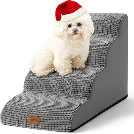 Dog Stairs for Small Dogs 19.7" H, Pet Step with Leakproof Cover, High Density Foam Cat Ramp for Bed, Couch or Sofa, Lightweight, Durable, Comfort, 15.7x28.3x19.7 inch, 4 Tiers, Light Grey