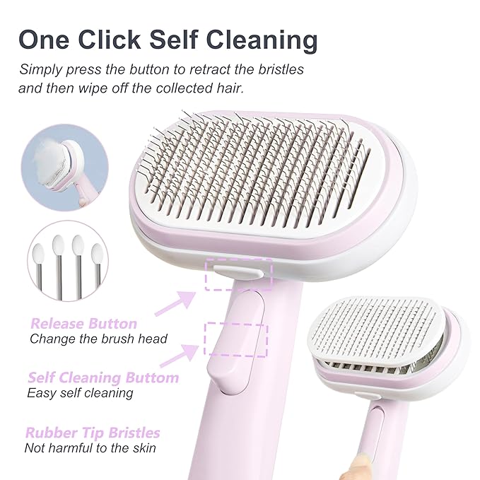 5 IN 1 Pet Grooming Kit,Dog&Cat Self Cleaning Slicker Brush for Shedding.Dematting&Deshedding&Undercoat Dog Brush,Dog Hair Brush,Suitable for Small&Large,Long&Short Haired Pets.(Pink)