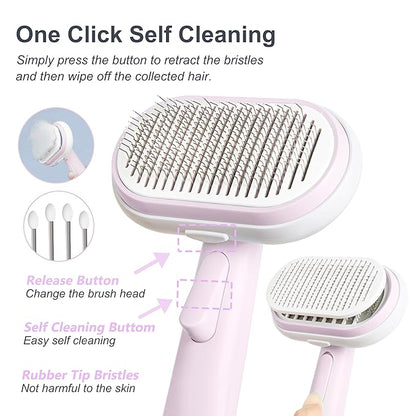 5 IN 1 Pet Grooming Kit,Dog&Cat Self Cleaning Slicker Brush for Shedding.Dematting&Deshedding&Undercoat Dog Brush,Dog Hair Brush,Suitable for Small&Large,Long&Short Haired Pets.(Pink)