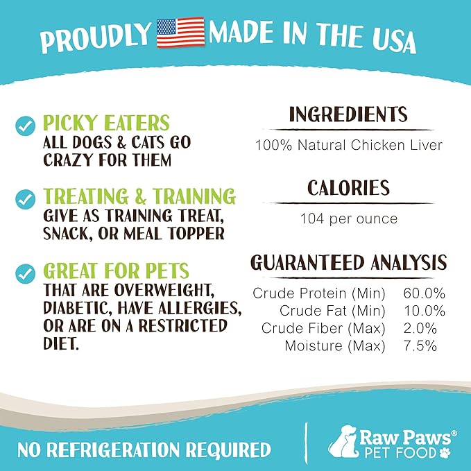 Raw Paws Freeze Dried Chicken Liver Dog Treats & Cats Treats, 4-oz - Made in USA - Freeze Dried Liver Treats for Dogs - Dog Liver Treats - Freeze Dried Liver for Dogs - Dried Liver Dog Treats