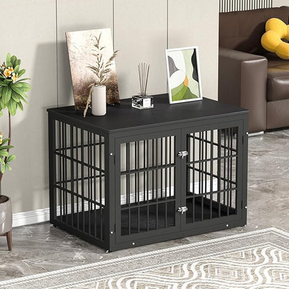 42 Inch Heavy Duty Dog Crate Furniture for Large and Medium Dogs, Decorative Pet House End Table, Wooden Cage Kennel Furniture Indoor, Black