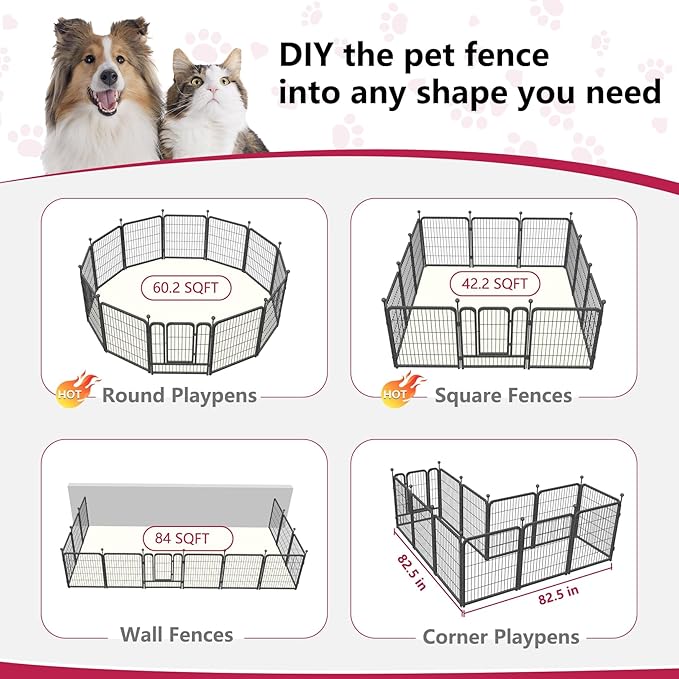 Dog Playpen Outdoor 32Inches Height 12 Panels Heavy Duty Metal Dog Fence with Doors Dog Pens for Medium/Small Dogs Portable Pet Puppy Playpen for Outdoor Indoor RV Camping Yard Black slive