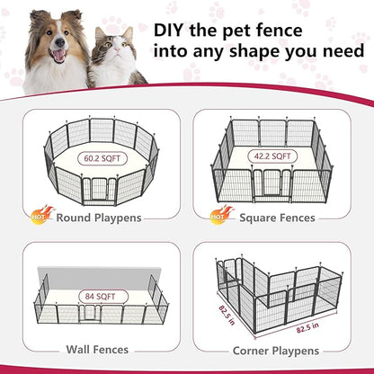 Dog Playpen Outdoor 32Inches Height 12 Panels Heavy Duty Metal Dog Fence with Doors Dog Pens for Medium/Small Dogs Portable Pet Puppy Playpen for Outdoor Indoor RV Camping Yard Black slive