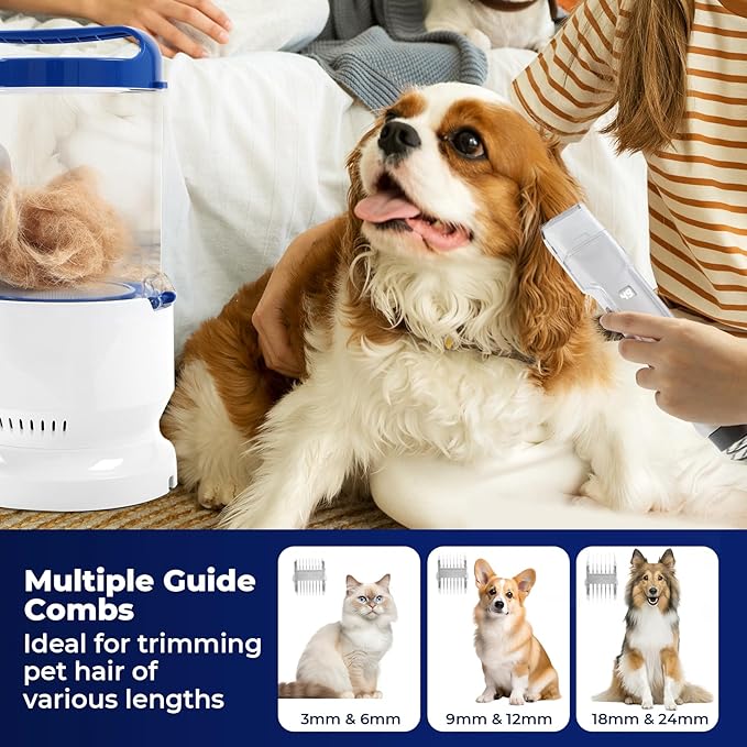 Dog Grooming Kit with Vacuum Clippers: Dog Vacuum for Shedding Grooming with Pet Hair Trimmer - 3L Pet Grooming Vacuum for Dogs Low Noise