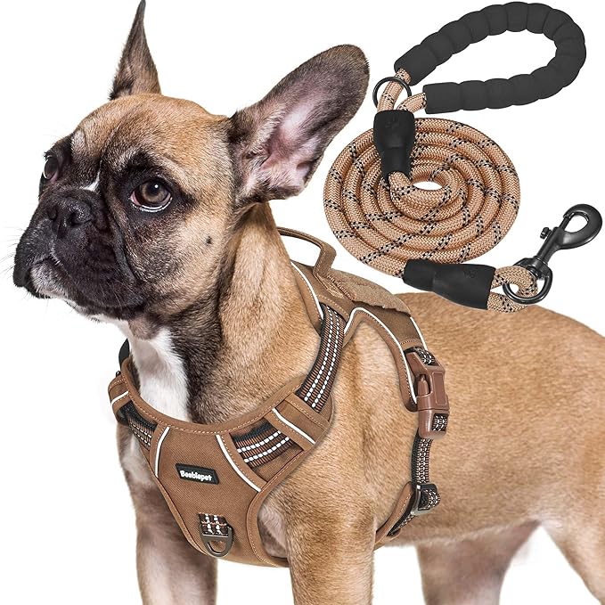 Heavy Duty Tactical Dog Harness for Medium Dogs, No Pull Adjustable Pet Harness Reflective Service Training Easy Control Pet Vest Military K9 Working Dog Harnesses- Medium, Brown
