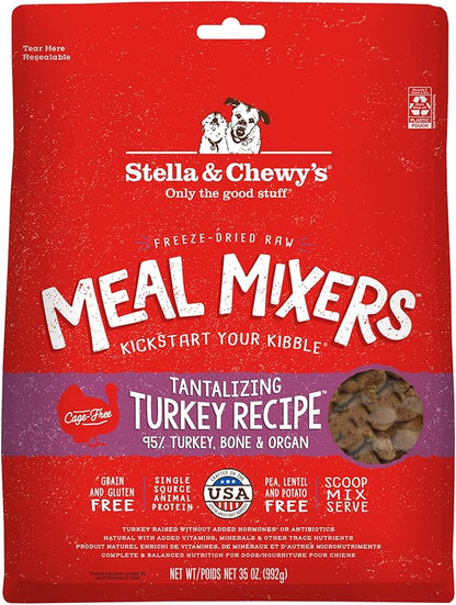 Stella & Chewy's Freeze Dried Raw Tantalizing Turkey Meal Mixer  Dog Food Topper for Small & Large Breeds  Grain Free, Protein Rich Recipe  35 oz Bag
