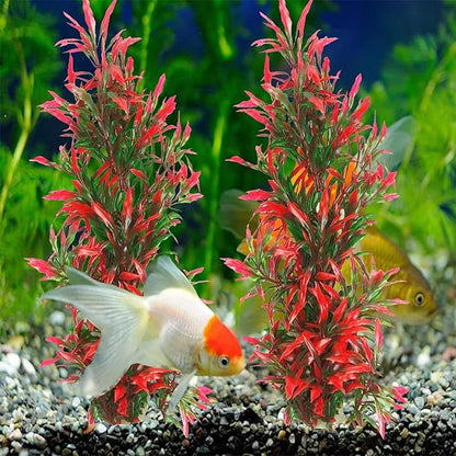 Tfwadmx Large Aquarium Plants 4 Pcs Artificial Water Seaweed for Fish Tank Decor Plastic Plant for Betta Shrimp Red About 12.5 Inch