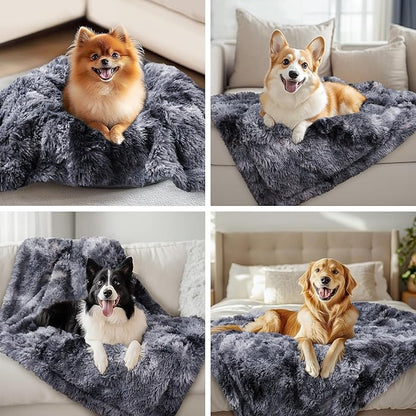 Luciphia Large Waterproof Dog Blanket Pet Washable Liquid Proof Furniture Protector Small Shaggy Plush Calming Long Faux Fur Bed Cover for Couch Cat Blankets for Kitten Doggy, Tie-dye Grey, 30" x 40"