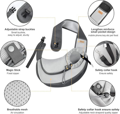 Cuby Pet Sling Carrier for Small Dogs Cats,Drawstring & Zipper & Special Security Hook Triple Designs for Pets' Securty,Breathable Mesh Travel Cat Carrier Bag with Adjustable Shoulder Strap (S Grey)