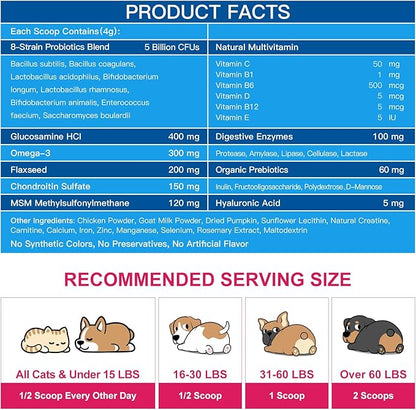 NATURE TARGET Dog Vitamins Powder, Probiotics & Digestive Enzymes for Gut Health, Glucosamine & Chondroitin & Omega 3, Complete Supplement for Homemade Dog Food, Joint & Skin & Immune Support