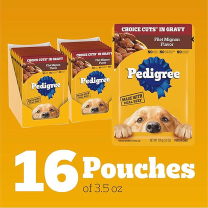 Pedigree Choice Cuts In Gravy Adult Soft Wet Dog Food, Filet Mignon Flavor, 3.5 oz Pouches (16 Count)