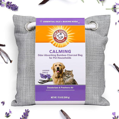 Arm & Hammer for Pets Air Care Calming Bamboo Charcoal Air Purifying Bag in Lavender Vanilla Scent | 17.6 oz Odor Absorbing Charcoal Bag | Easy Pet Odor Eliminator for Pet Households (FF12537)