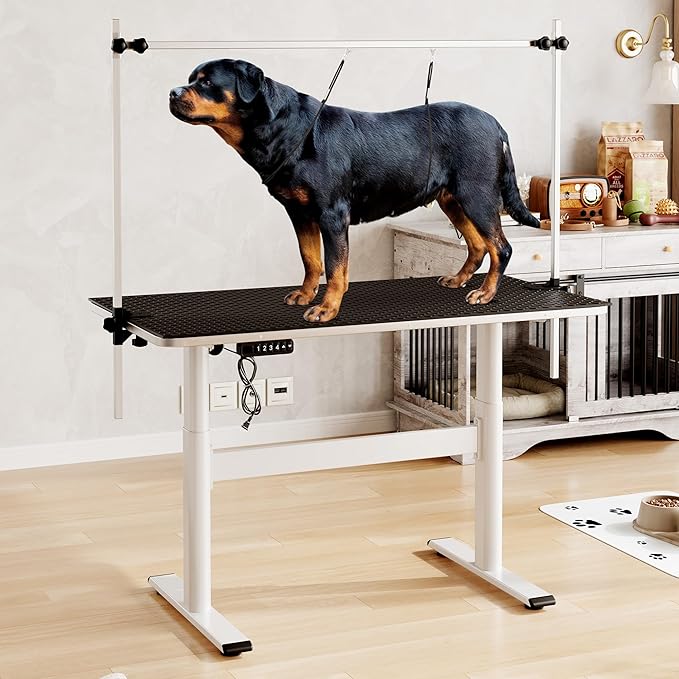 Electric Dog Grooming Table, 46" Heavy Duty Pet Grooming Table w/Table Top & Overhead Arm Height Stepless Adjustable