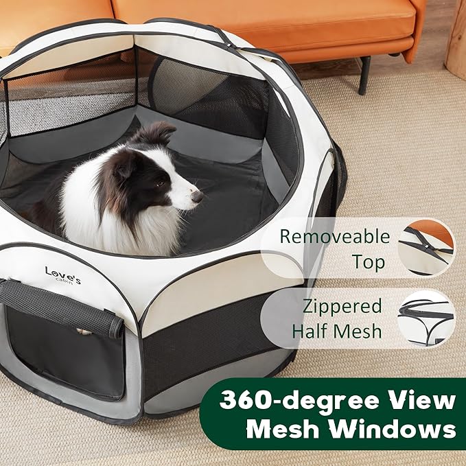 Love's cabin Pet Puppy Dog Playpen, Large Dog Tent Crates Cage Indoor/Outdoor, Portable Playpen for Cat, Foldable Pop Up Dog Kennel Playpen with Carring Case, Removable Zipper Top, Grey