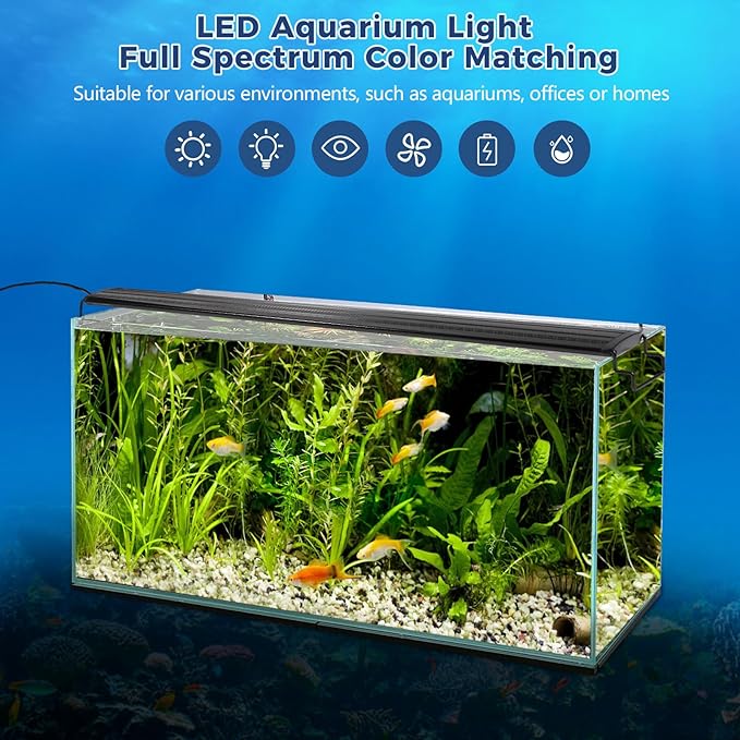 Tatub 11W LED Aquarium Light for 18"-24" Fish Tank, Full Spectrum Fish Tank Light with White Blue Red Green LEDs, 10 Levels of Brightness，Timer Auto On/Off